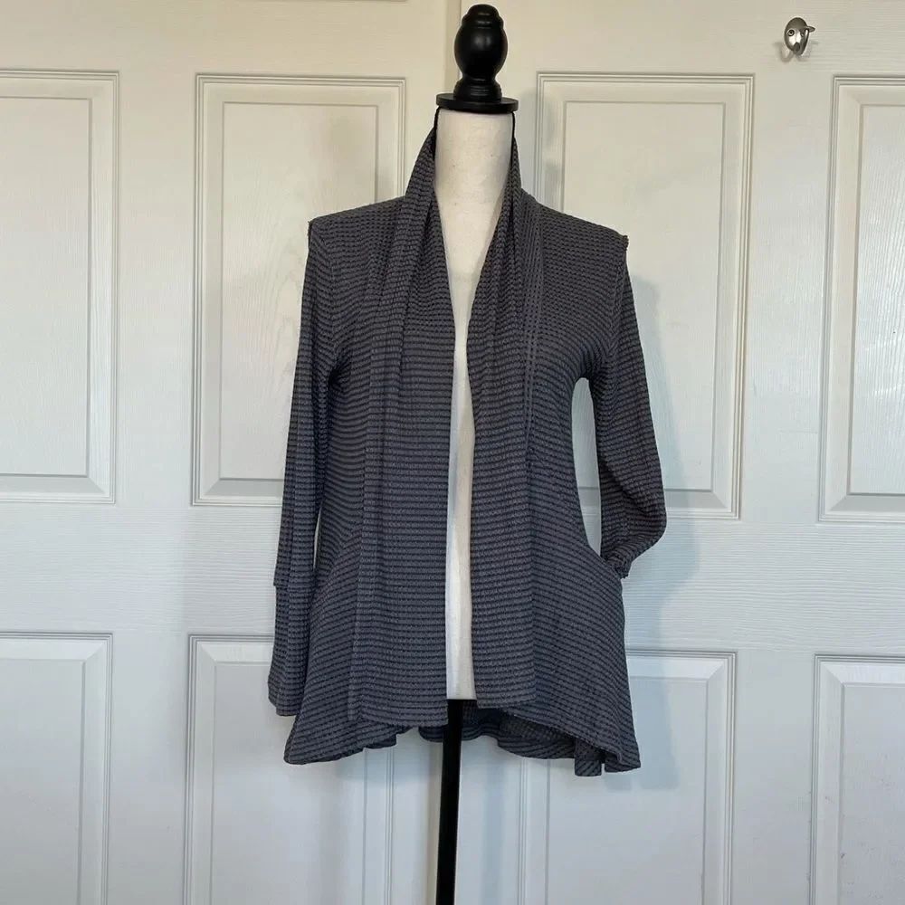 Altar’d State Thermal Raw Edge Slub Shaw Pocketed Cardigan, Medium